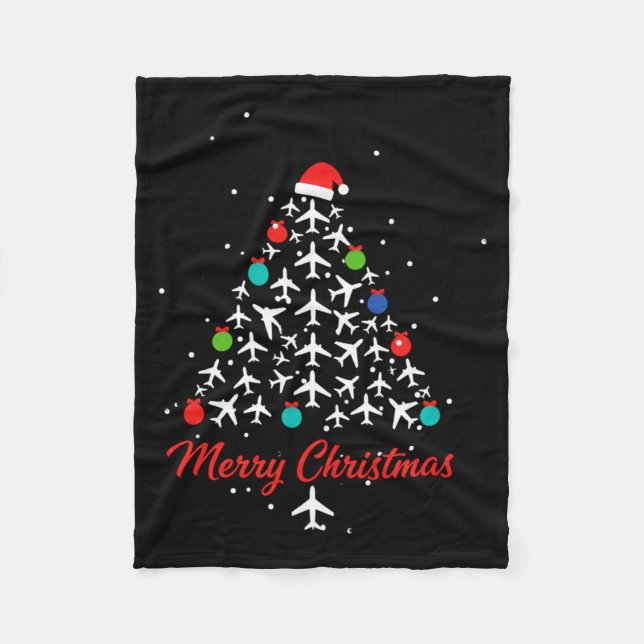 Manta Polar Christmas Airplane Tree Merry Christmas Lot Travel (Anverso)
