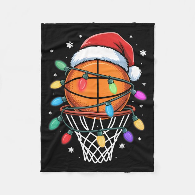 Manta Polar Christmas Basketball Santa Hat Xmas Light Basketba (Anverso)