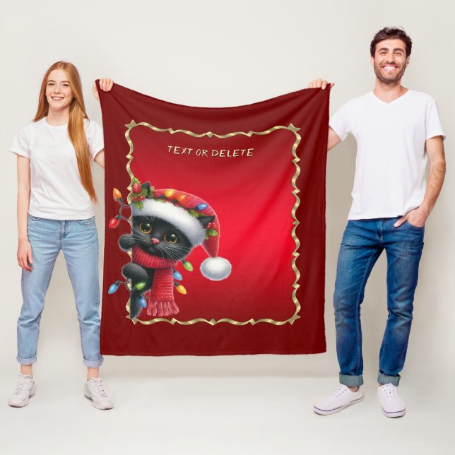 Manta Polar Christmas Black Cat Fleece Blanket (In situ)