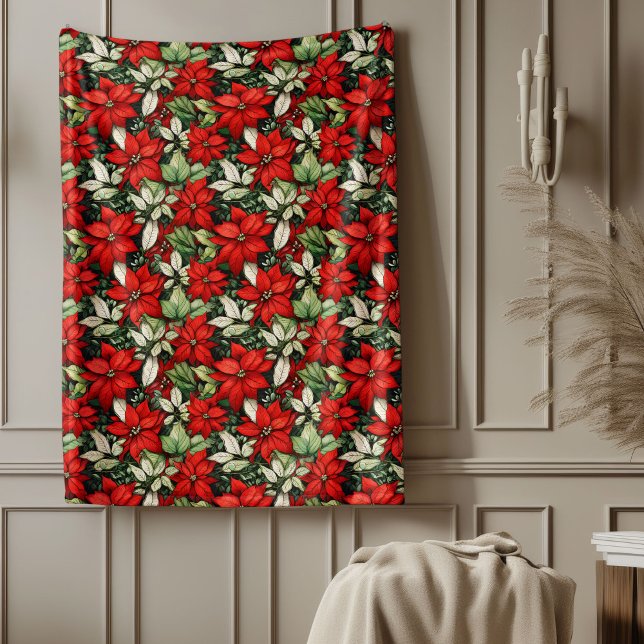 Manta Polar Christmas Blanket Red Poinsettia Festive Accent (Christmas Blanket Red Poinsettia Festive Accent)