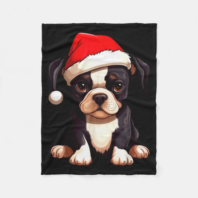 Manta Polar Christmas Boston Terrier Dog Santa Hat Funny Xmas  (Anverso)