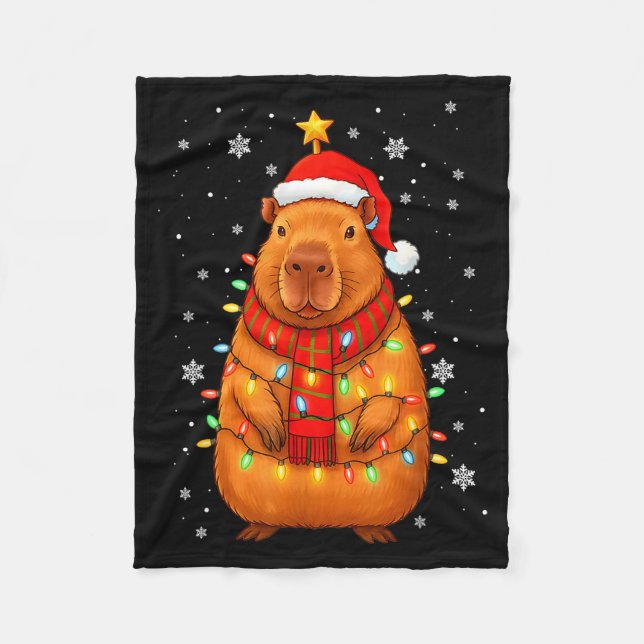 Manta Polar Christmas Capybara With Santa Hat Xmas Lights Tree (Anverso)