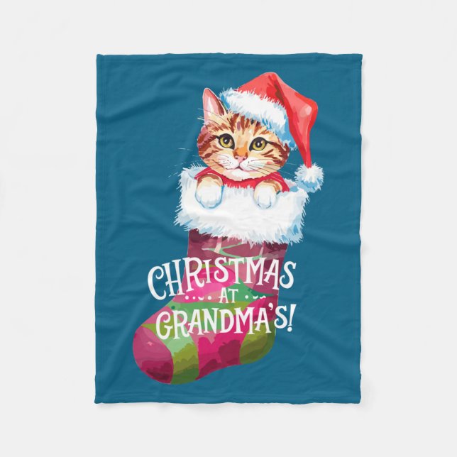 Manta Polar Christmas Cat _ Christmas At Grandma Cat _ Cute Ca (Anverso)