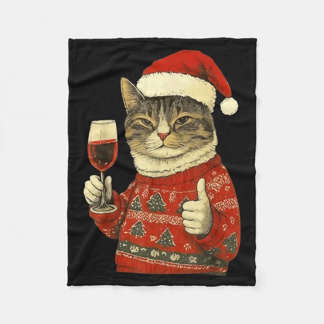 Manta Polar Christmas Cat Likes Cute Cat Drinking Wine With Sa (Anverso)