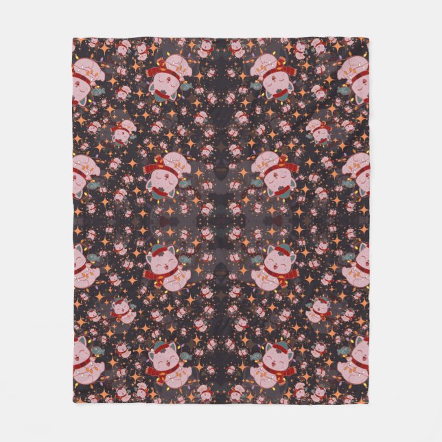 Manta Polar Christmas Cat With Santa Hat (Anverso)