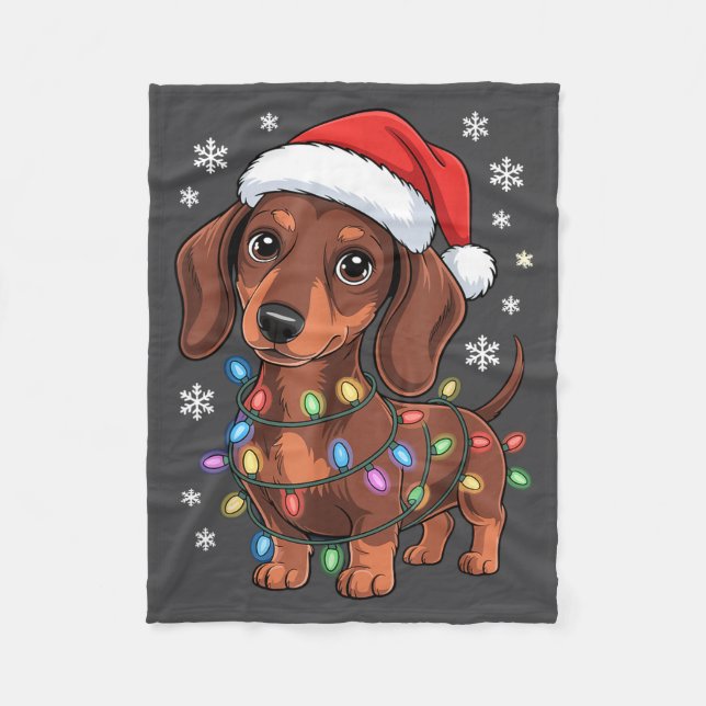 Manta Polar Christmas Dachshund Lights Santa Hat Holiday Dog L (Anverso)
