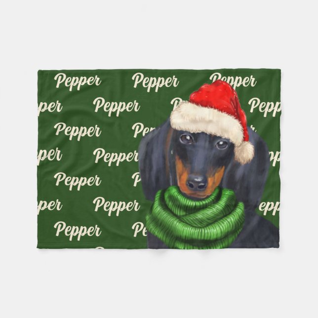 Manta Polar Christmas Dachshund with Dog's Name (Frente (Horizontal))