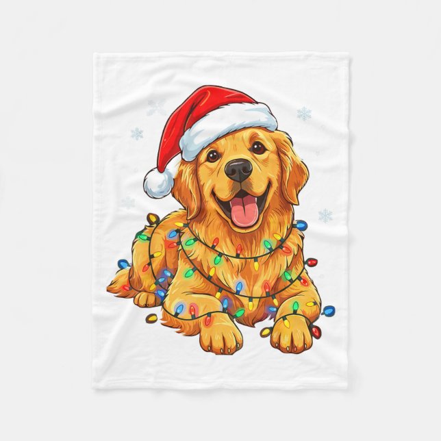 Manta Polar Christmas Dog Golden Retriever Lights Xmas  (Anverso)