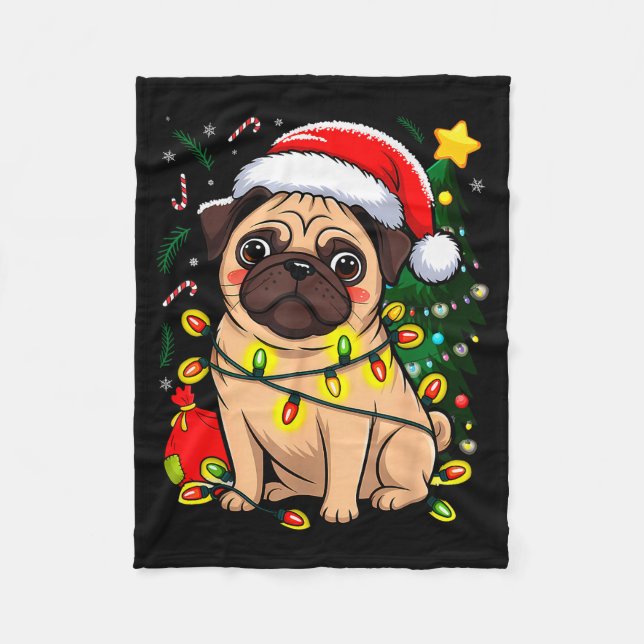 Manta Polar Christmas Dog Santa Clause Pug Puppy X-mas  (Anverso)
