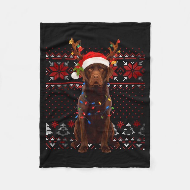 Manta Polar Christmas Dog With Hat And Lights - Funny Holiday  (Anverso)