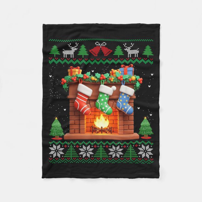 Manta Polar Christmas Fireplace Stockings Funny Ugly Christmas (Anverso)