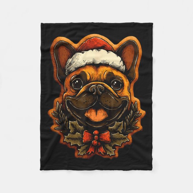 Manta Polar Christmas French Bulldog With Santa Hat Gingerbrea (Anverso)