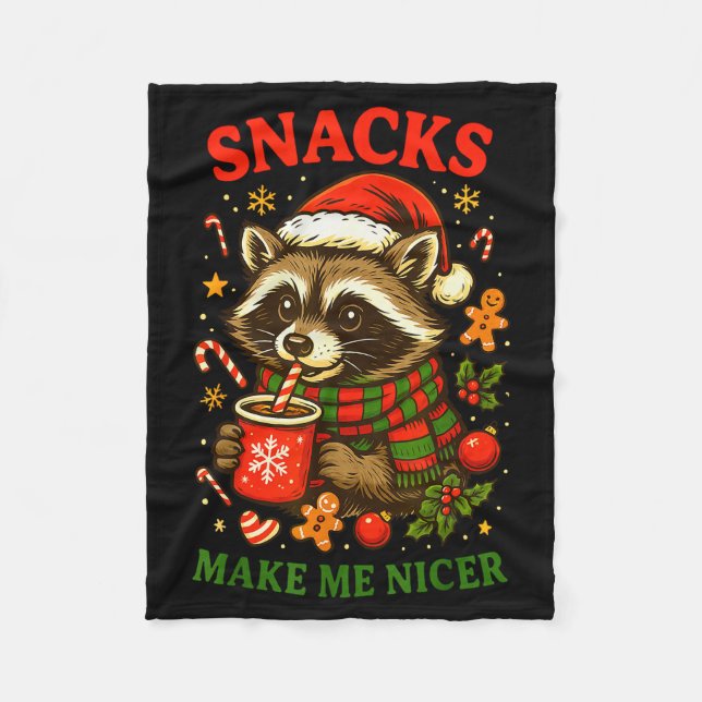 Manta Polar Christmas Funny Cute Feral Raccoon Snacks Make Me  (Anverso)