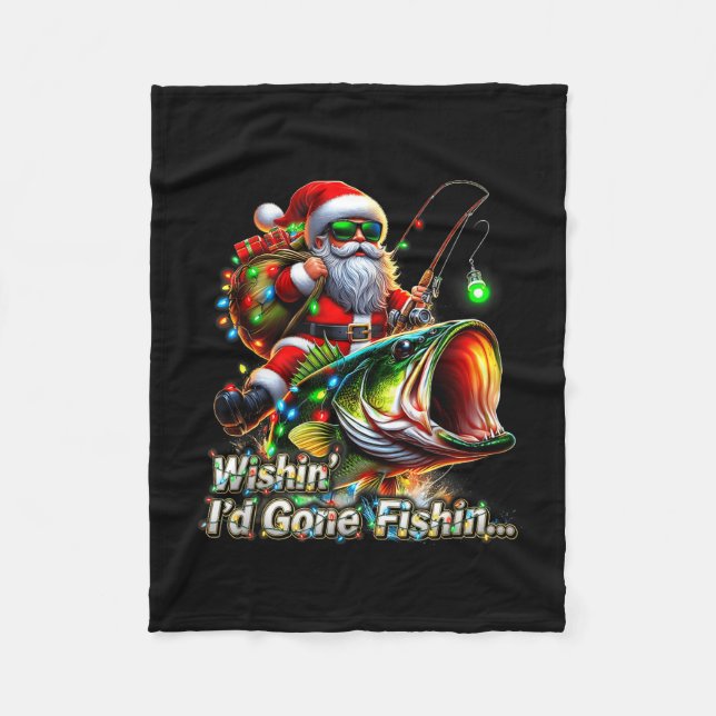 Manta Polar Christmas Funny Fish Santa Fishing Merry Fishmas  (Anverso)