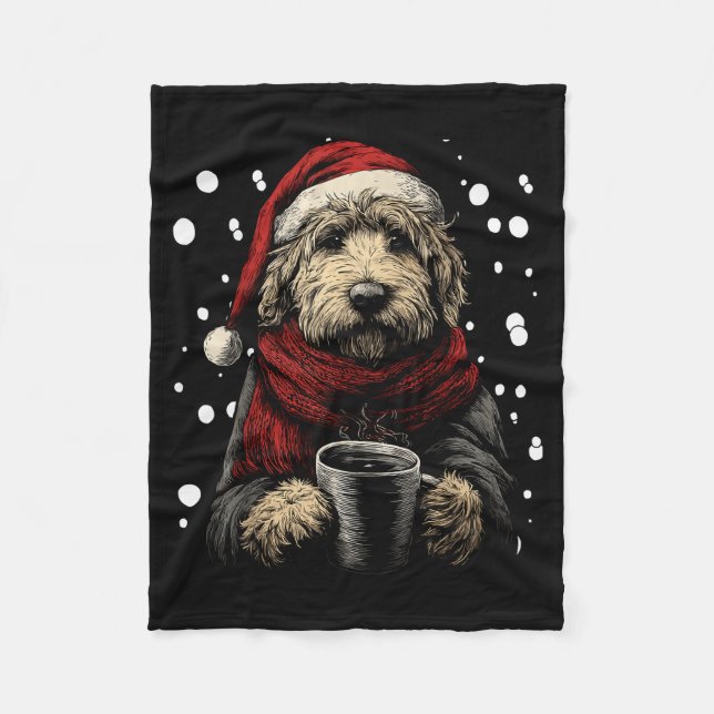 Manta Polar Christmas Goldendoodle Santa Hat Coffee Lover Funn (Anverso)
