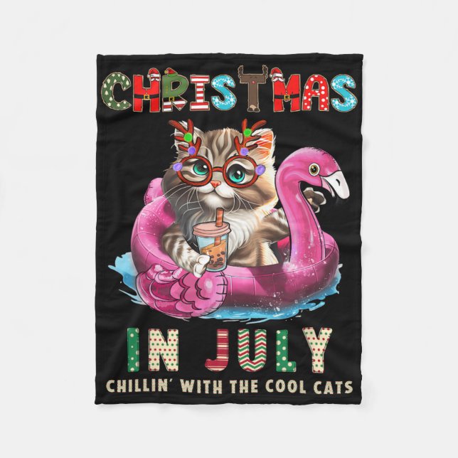 Manta Polar Christmas In July Chillin Cats Flamingo Float Meow (Anverso)