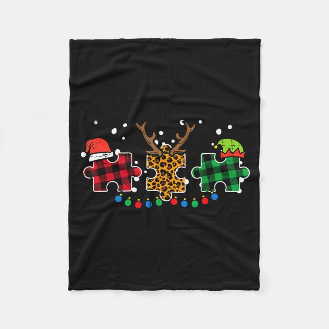Manta Polar Christmas Leopard Plaid Puzzle Autism Xmas Men Wom (Anverso)