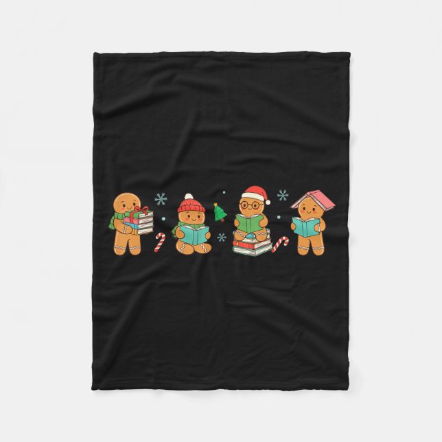 Manta Polar Christmas Library Gingerbread Man Books Lover Book (Anverso)