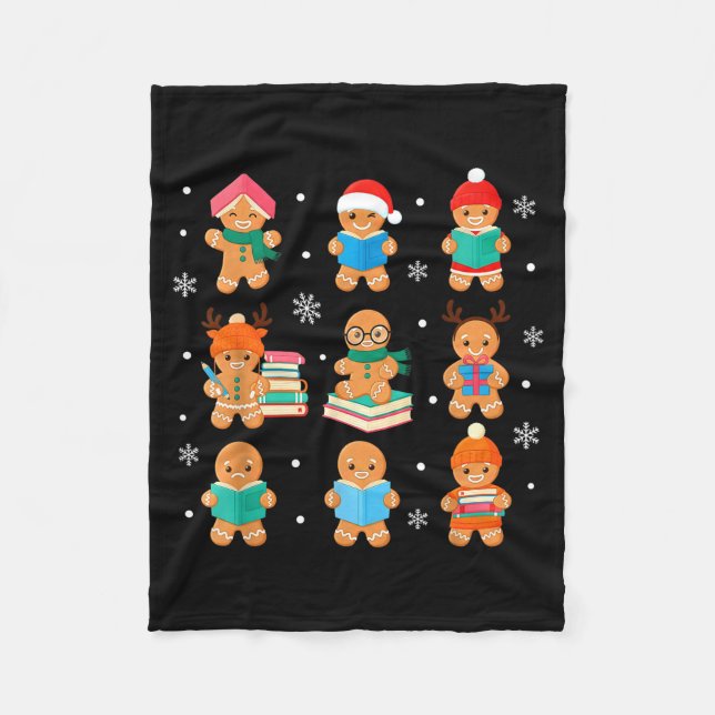 Manta Polar Christmas Library Gingerbread Man Books Lover Book (Anverso)