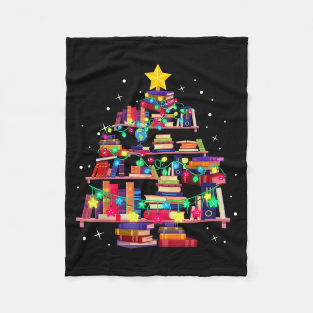 Manta Polar Christmas Library Tree Love Reading Books Nerd Tea (Anverso)