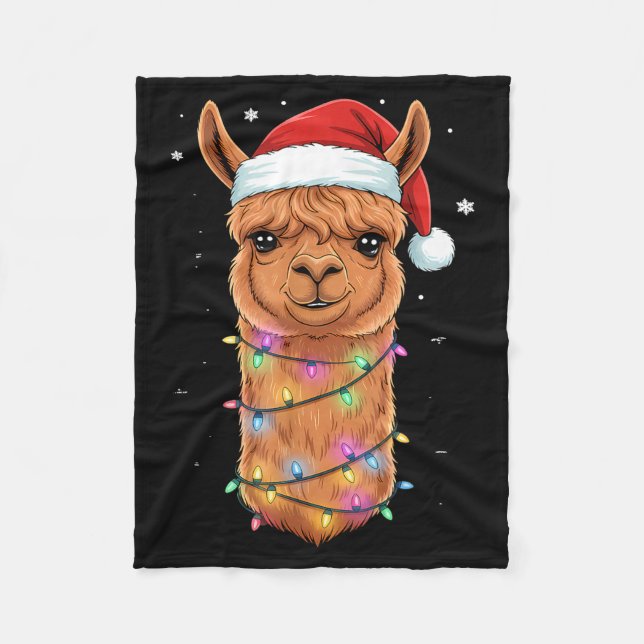 Manta Polar Christmas Lights Alpaca Santa Hat Llama Cute Xmas  (Anverso)