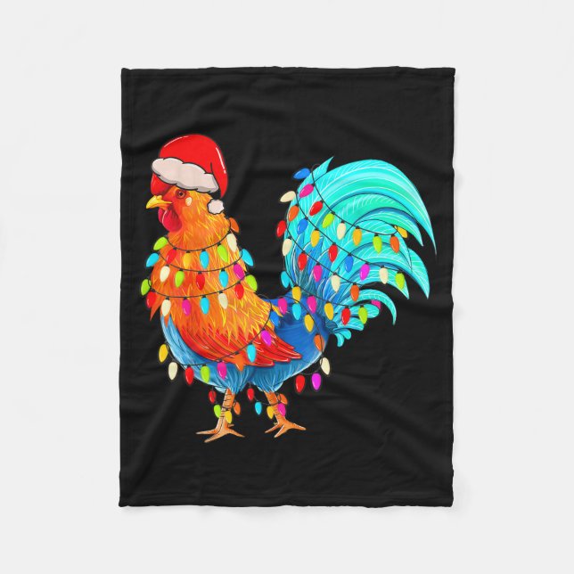 Manta Polar Christmas Lights Chicken Wearing Xmas Hat Chicken  (Anverso)