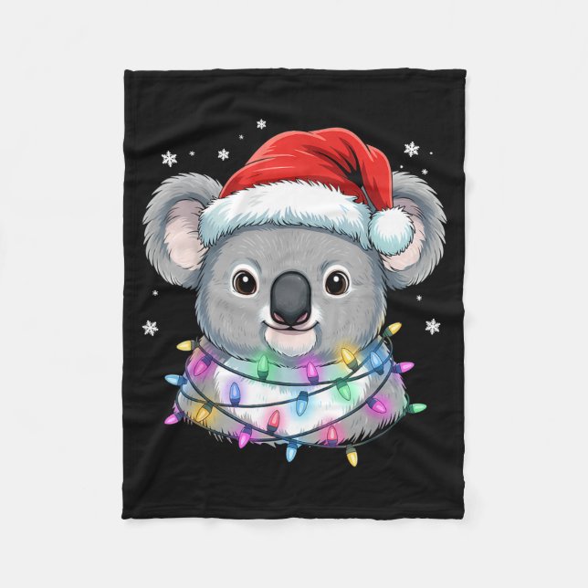 Manta Polar Christmas Lights Koala Santa Hat Cute Xmas Pajamas (Anverso)