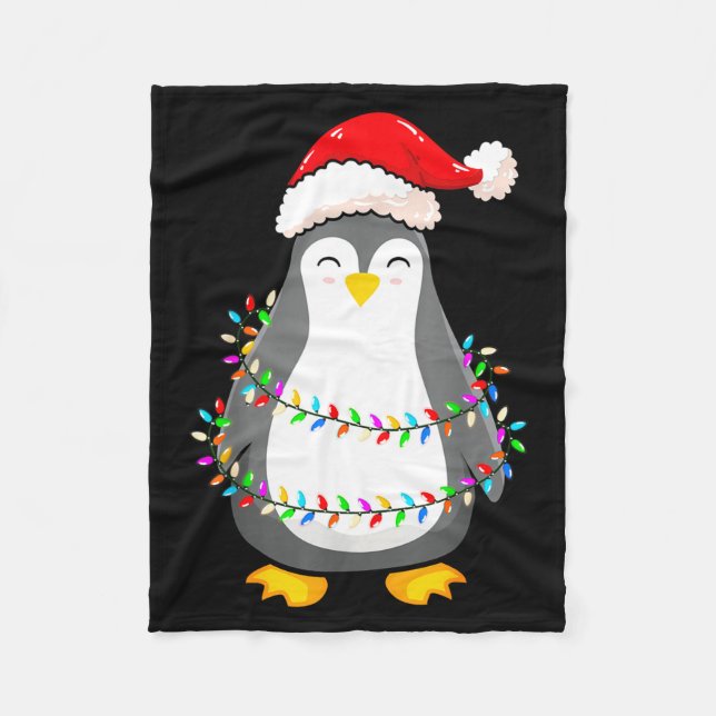 Manta Polar Christmas Lights Penguin Wearing Xmas Hat - Pengui (Anverso)