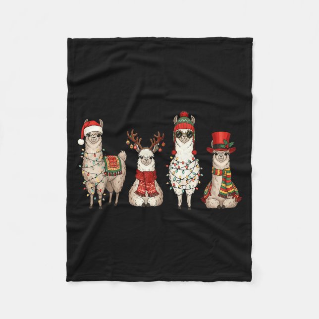 Manta Polar Christmas Llama Quartet Lights Santa Antlers Top H (Anverso)
