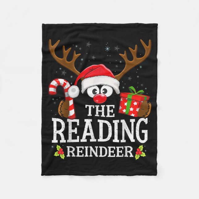 Manta Polar Christmas Matching The Reading Reindeer Family  (Anverso)