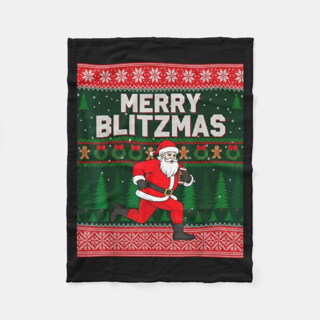 Manta Polar Christmas Merry Blitzmas Santa Football Ugly Sweat (Anverso)