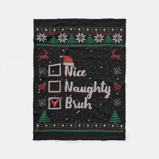 Manta Polar Christmas Nice Naughty Bruh Funny Xmas List Women  (Anverso)
