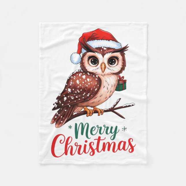 Manta Polar Christmas Owl Festive Design Merry Christmas  (Anverso)