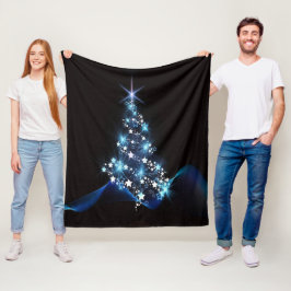 Manta Polar Christmas Party Blue Tree Shiny Black Elegant