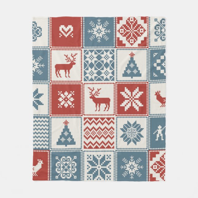 Manta Polar Christmas pattern in patchwork style. Traditional  (Anverso)