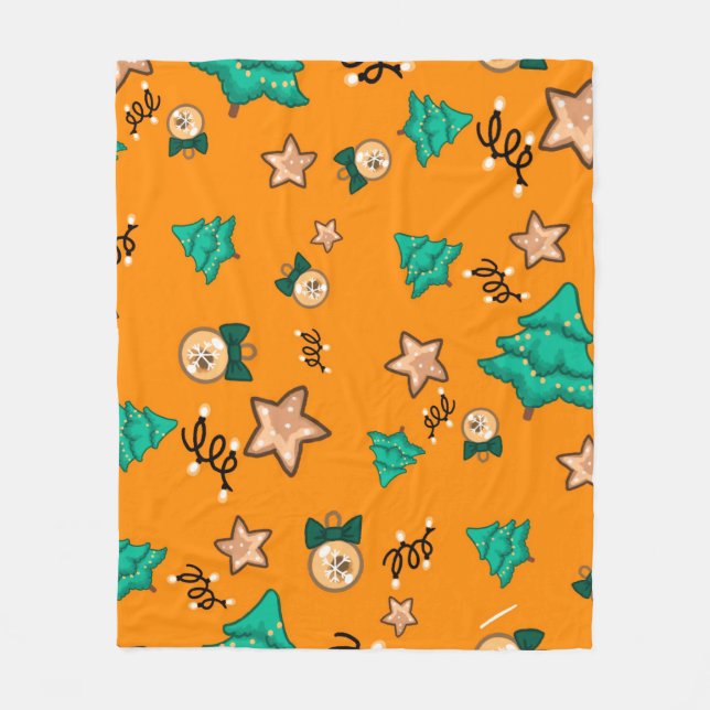 Manta Polar Christmas pattern with candles, Tangerinesbackgrou (Anverso)