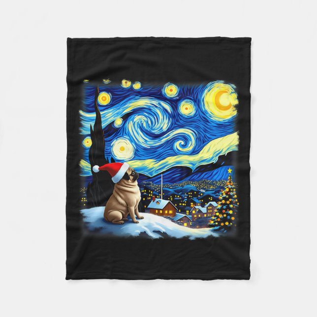 Manta Polar Christmas Pug Starry Night  (Anverso)