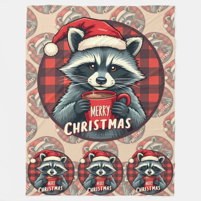 Manta Polar Christmas Raccoon Cocoa Cheer (Anverso)