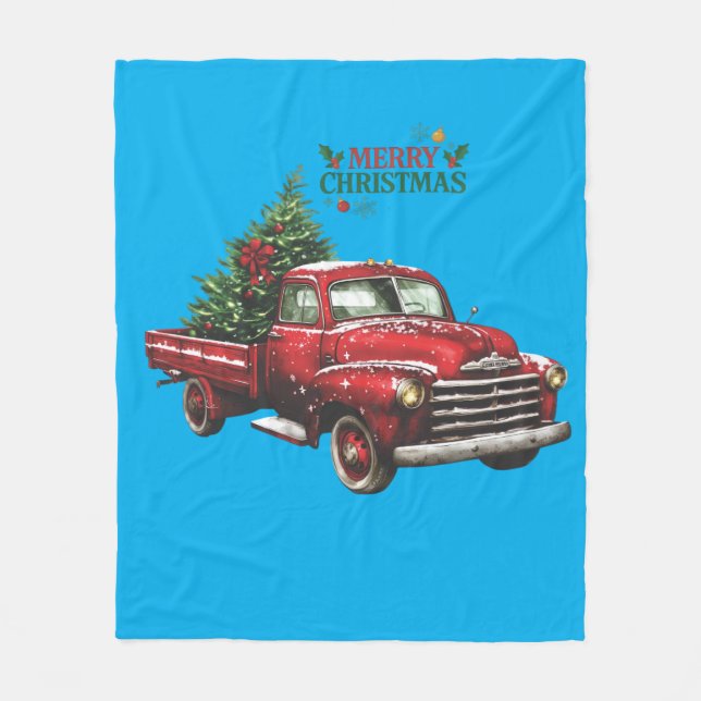Manta Polar christmas, red, truck, vintage, (Anverso)