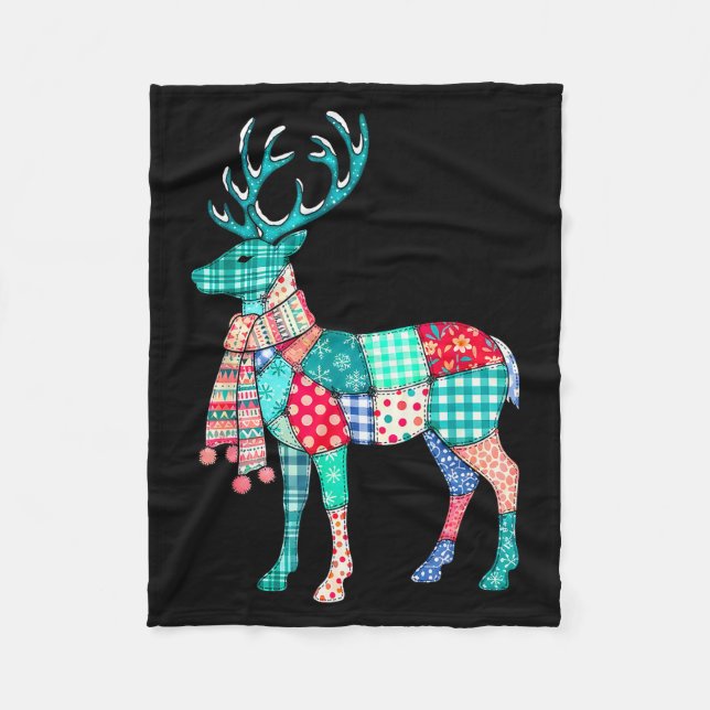 Manta Polar Christmas Reindeer Patchwork Reindeer Men Women Ki (Anverso)