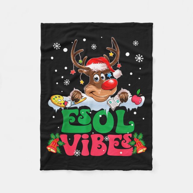 Manta Polar Christmas Reindeer Santa Esol Vibes Funny Teacher  (Anverso)