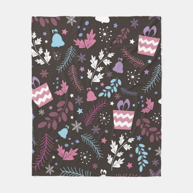 Manta Polar Christmas seamless pattern with tree,  snow,  gift (Anverso)