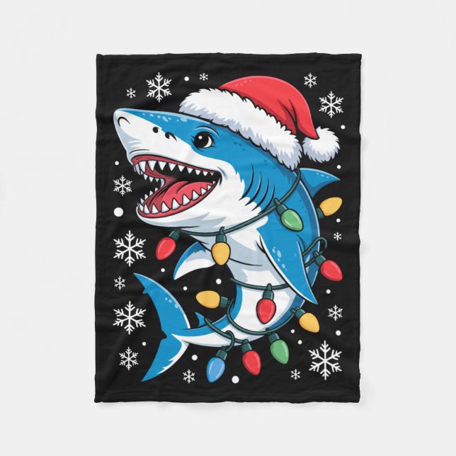 Manta Polar Christmas Shark Santa Hat Wrapped Lights Holiday S (Anverso)