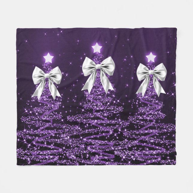 Manta Polar Christmas Sparkling Trees Purple Faux Silver Bow  (Frente (Horizontal))
