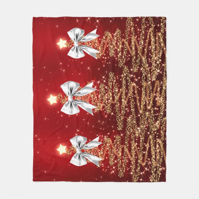 Manta Polar Christmas Sparkling Trees Red Gold Silver Bow  (Anverso)
