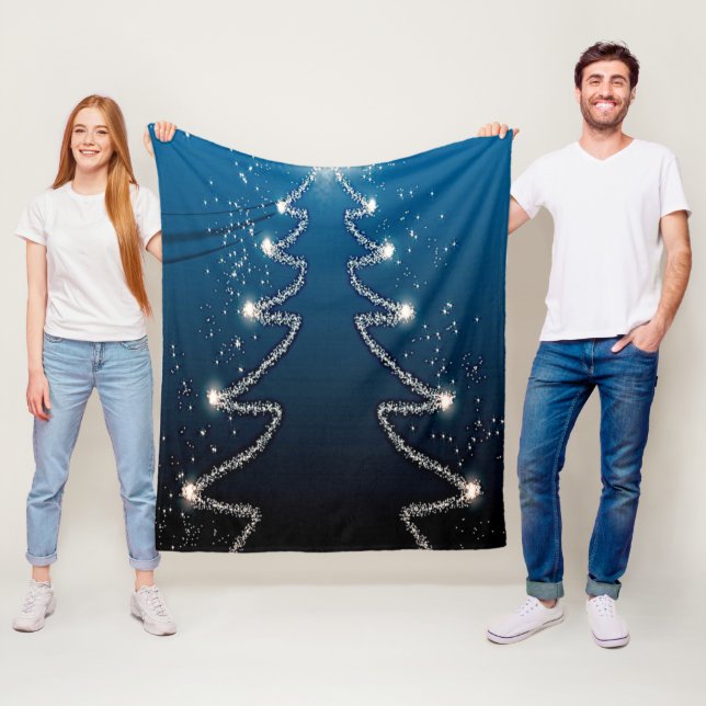 Manta Polar Christmas Tree Blue Sky Shiny Stars Rustic Elegant (In situ)