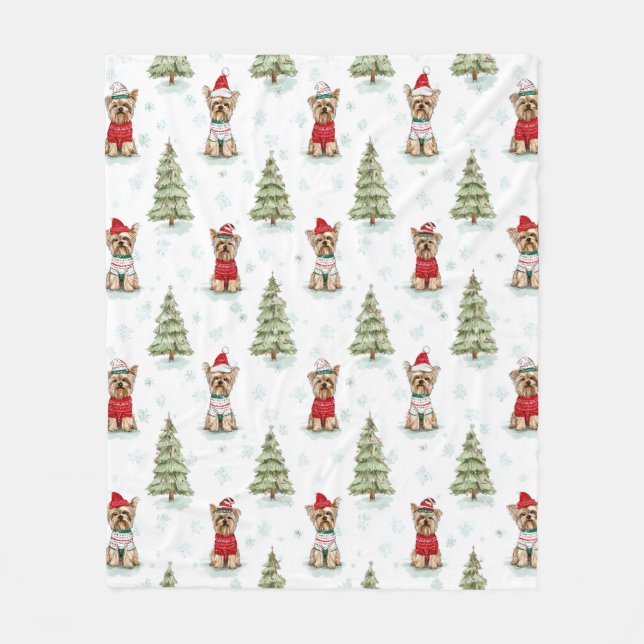 Manta Polar Christmas Yorkies Dog (Anverso)