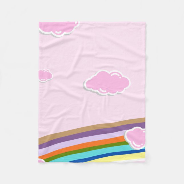 Manta Polar cielos de algodón de azúcar rosa con arcoíris (Anverso)
