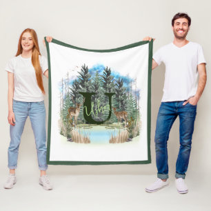 Manta Polar Ciervo Acuarela Letra Monograma Personalizada U