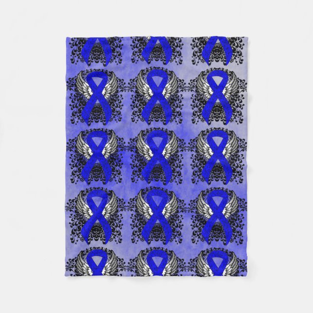 Manta Polar Cinta de sensibilización azul con alas (Anverso)